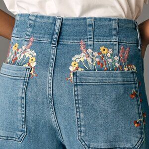 Anthropologie Maeve Size 30 Wide Leg Floral Embroidered Jeans Boho 70s Medium